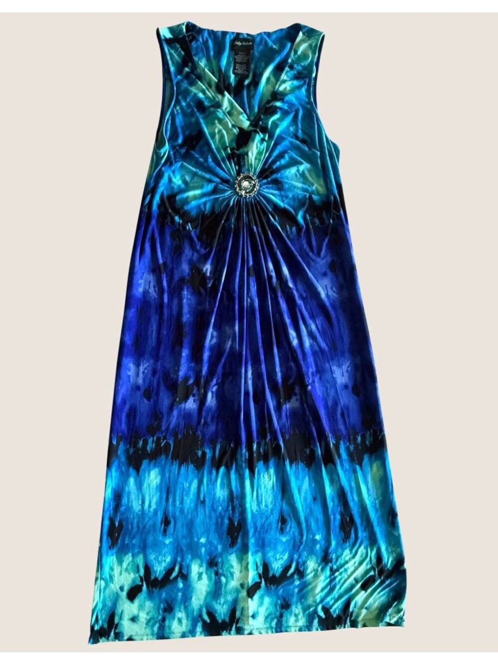 Kathy Roberts Womens 1X Blue Tie Dye Jeweled Maxi Dress Boho Glam